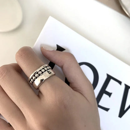 VENTFILLE 925 Sterling Silver Geometric Multilayer Round Bead Ring Female Fashion Punk Temperament Prevent Allergy Charm Jewelry