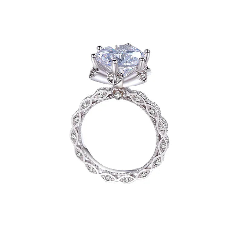 Soft Honey Snow Bud Ring for Women, PT950 Platinum with 5 Carat Moissanite, bring snug and skin-friendly wearing experience.
