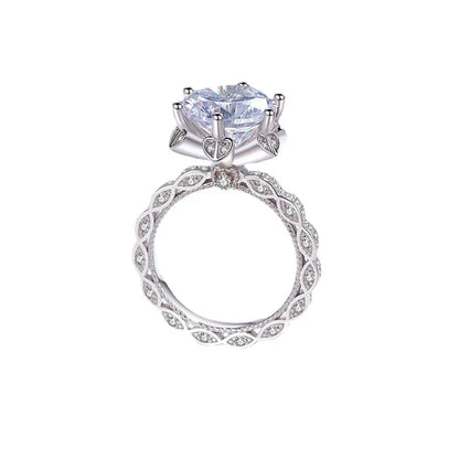 Soft Honey Snow Bud Ring for Women, PT950 Platinum with 5 Carat Moissanite, bring snug and skin-friendly wearing experience.
