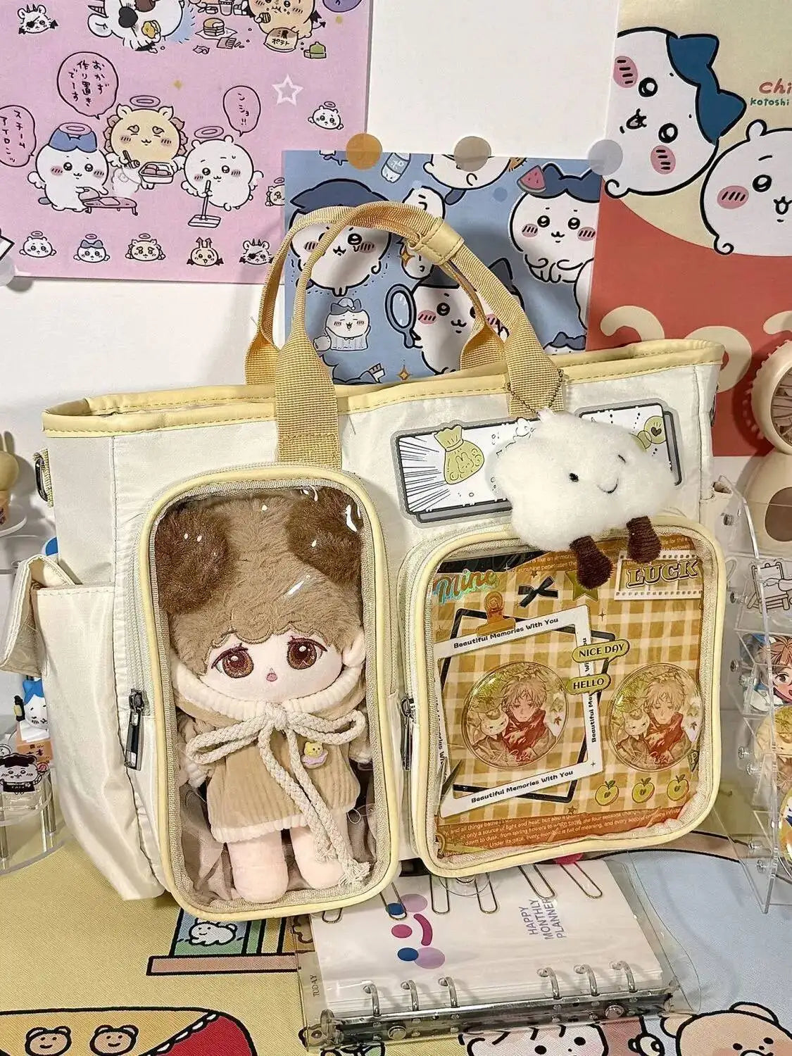 New Y2K Cute Ita Shoulder Bag Large Capacity Backpacks Lolita Girl Transparent Cosplay Handbags DIY Badge Display Crossbody Bags