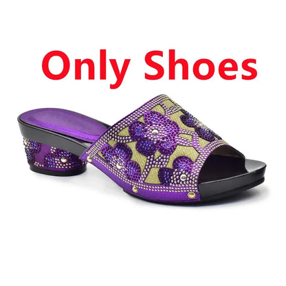 New Arrival Green Color Nigerian Shoes and Matching Bags Set Italian Ladies Shoes and Bags To Match Set Decorated with Rhinstone