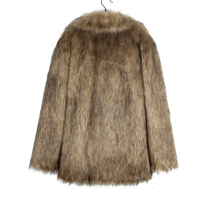 2026 Autumn Winter Brown Faux Fur Coat Women Casual Turndown collar Fluffy Plush Jacket Long Sleeve Thick Fake Fur Warm Cardigan