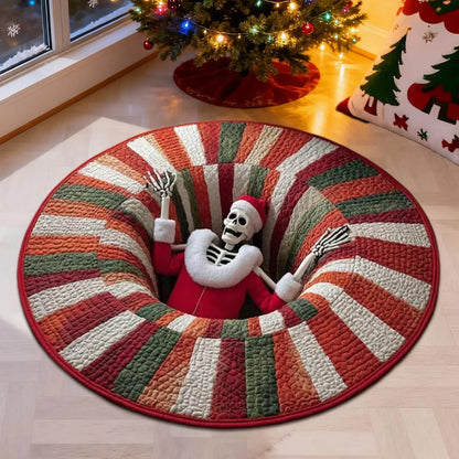 3D Rugs Optical Illusion Christmas Home Decor Skeleton Round Quilted Holiday Bathroom Carpet For Kitchen Entryway Entrance