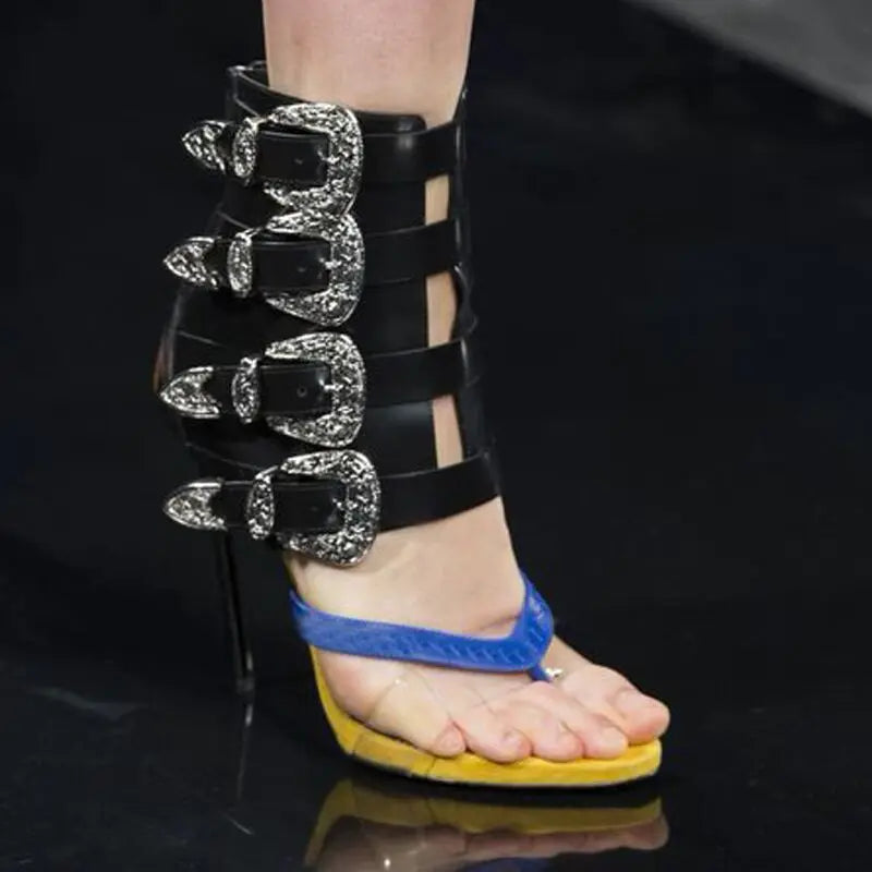 High heel sexy buckle belt women flip flops zipper modern sandal