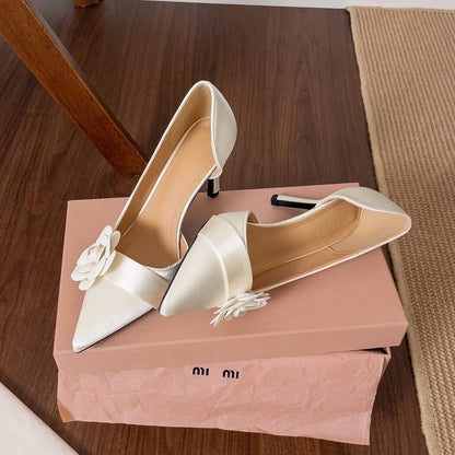 Two Piece High Heel Women's Shoes with Silk Satin Flower Decoration Women's High Heel Sandals Luxury Designer Women's Shoes