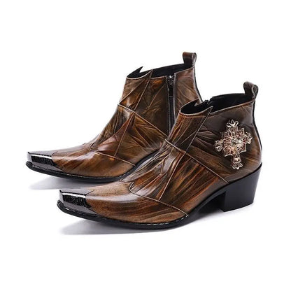 Fashion Luxury Men Boots Genuine Leather Ankle Sanke Boots Men Italian Business Dress Shoes Pointed Toe Cowboy Boots
