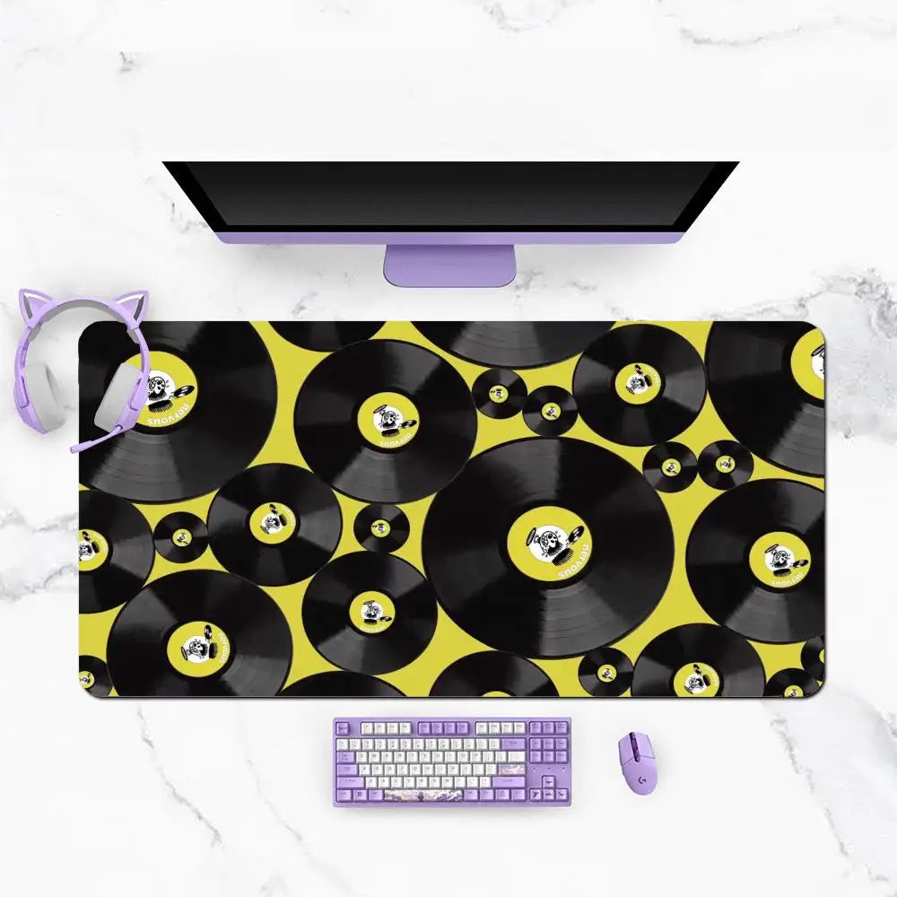 Large Size Mousepad Table Mat For Bedroom Learning Games Nostalgic Vinyl Cassette Themed For Laptop Office Desktop Mat