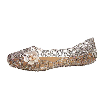 Korean Style Transparent Jelly Shoes Women Summer 2026 Soft Lightweight Pvc Ballet Flats Luxury Shell Flower Clogs for Women