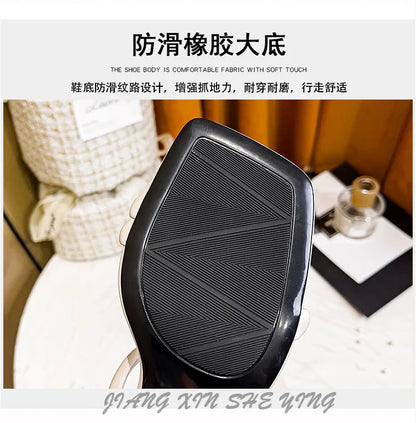 Elegant Ladies Glass Tacones Slippers Open Toe Thick Band Sandals Women High Heels Shoes Wedges Open Toe Slides Beach Sandalias