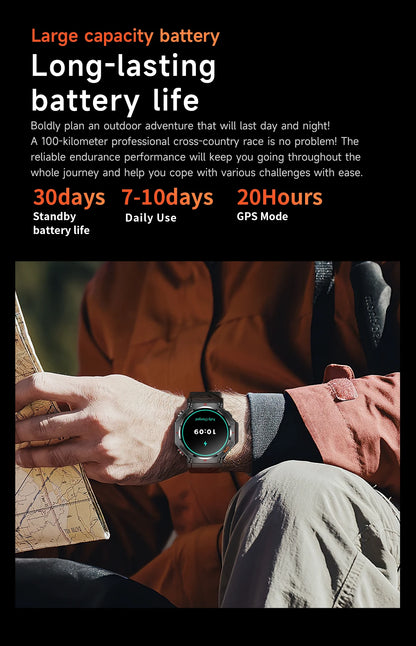 New Military Real GPS Smart Watch Men 10ATM IP69K Waterproof Swim Sports Watches Flashlight Bluetooth Call AMOLED HD Smartwatch