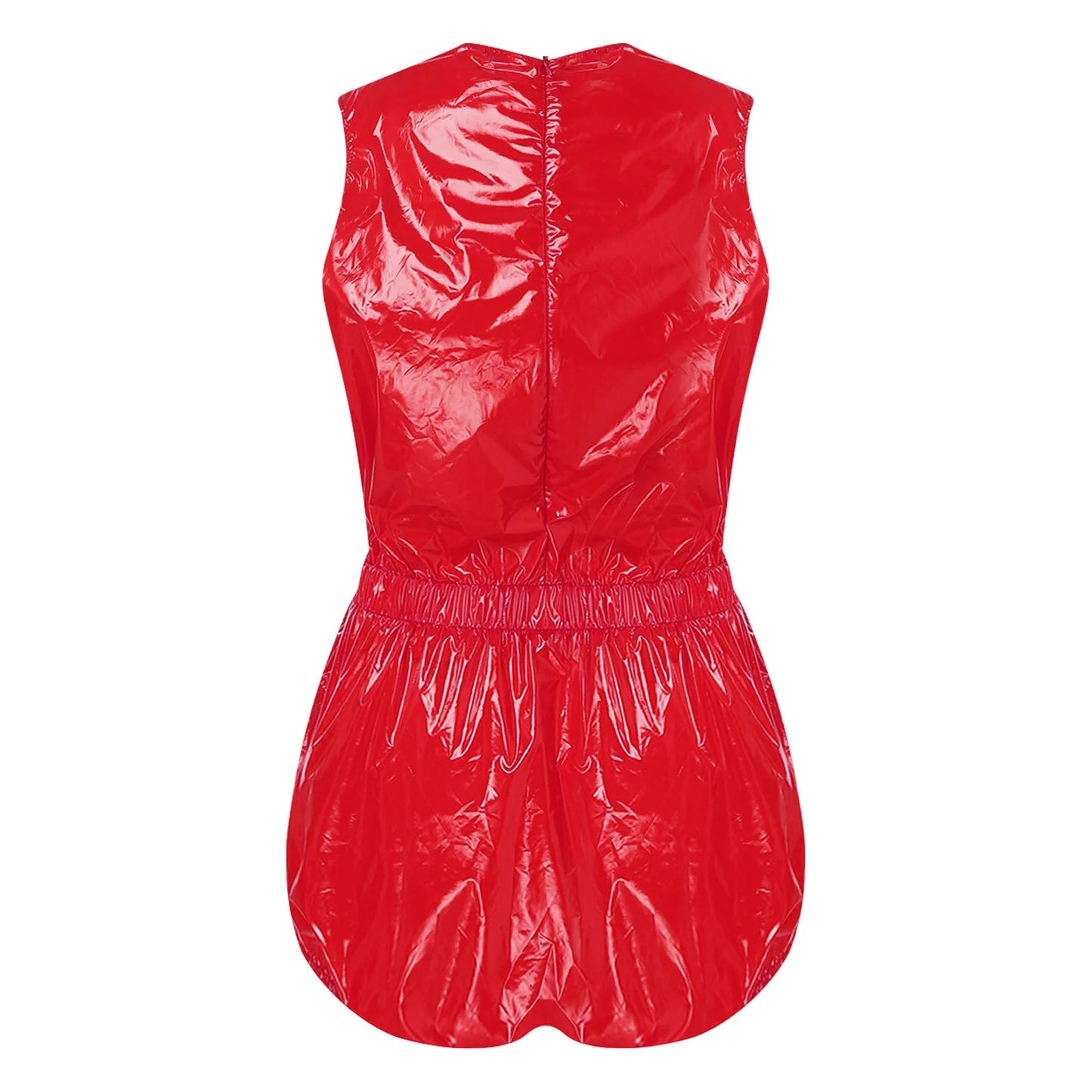 Womens Glossy Waterproof Diaper Cover Sling Bodysuit Waistband Drawstring Legs One-piece Cami Rompers Adaptive Short Jumpsuit