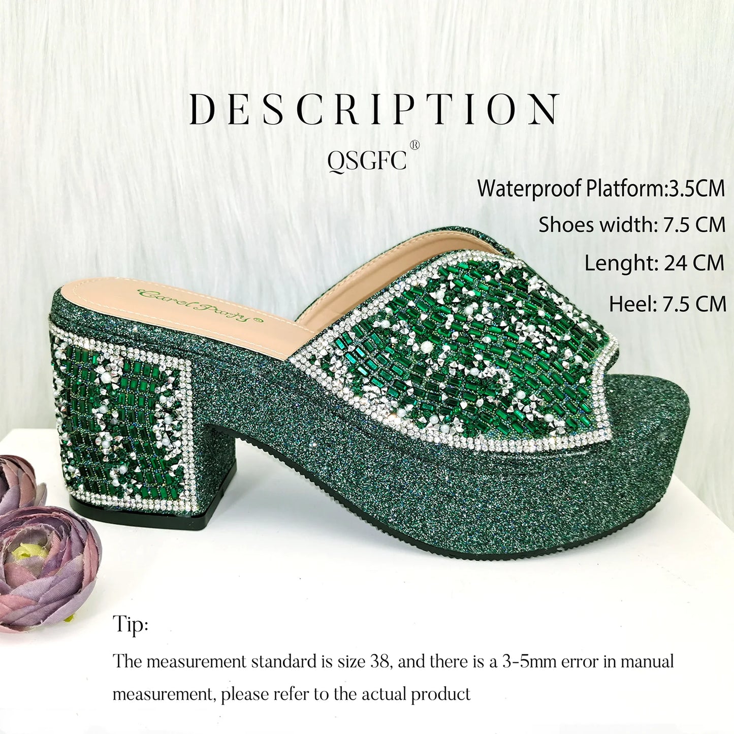 Nigeria Distinguished Green And Elegant Women's Designer High Heels And Bag Set, Fashionable Fishmouth Shoes In Nigerian Style