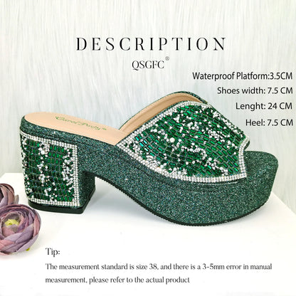 Nigeria Distinguished Green And Elegant Women's Designer High Heels And Bag Set, Fashionable Fishmouth Shoes In Nigerian Style