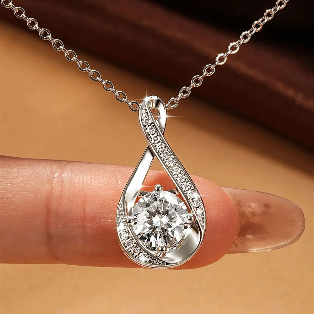 OXTAO Women Pendant Necklace Infinity Shiny 8mm 2ct D VVS1 Moissanite with Certificate Silver Color/Gold Color Wedding Party Daily Trendy Jewelry Accessories for Women Girl Mother's Day, Birthday Gift