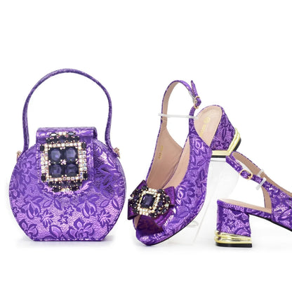 Doershow hot selling pink Shoes and Bags To Match Set Italy Party Pumps Italian Matching Shoe and Bag Set for Party!   SU1-1