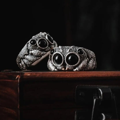 Black Agate Jumping Spider Ring Personalized Electroplated Copper Animal Open Rings Adjustable Opening Fashion Statement Ring