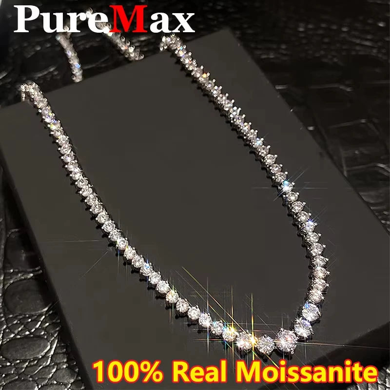 Luxury Moissanite Tennis Necklace for Women Certified 100% 925 Sterling Silver 3mm-5mm Size Gradient Diamond Neck Chain