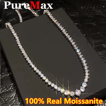 Luxury Moissanite Tennis Necklace for Women Certified 100% 925 Sterling Silver 3mm-5mm Size Gradient Diamond Neck Chain