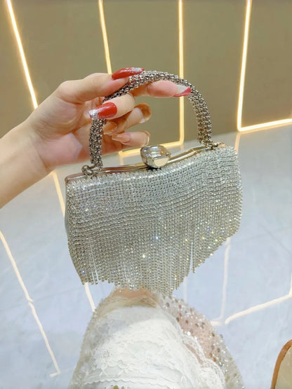 fashion woman handbag socialite light luxury Rhinestone tassel dinner bag ladies handbag Party metal chain shoulder bag