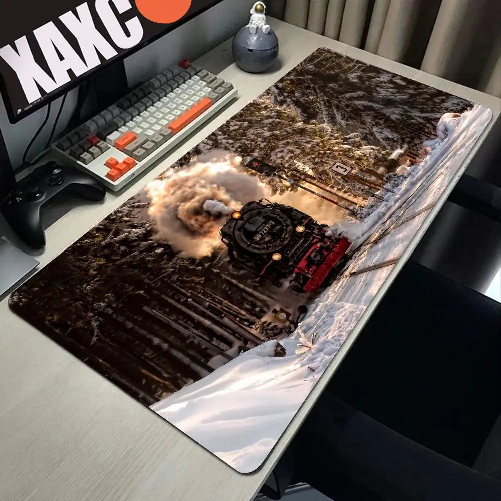Retro Train Mouse Pad Large Gaming Mousepad PC Gamer Computer Office Mouse Mat Silicone Keyboard Mat Desk Pad Laptop Mausepad