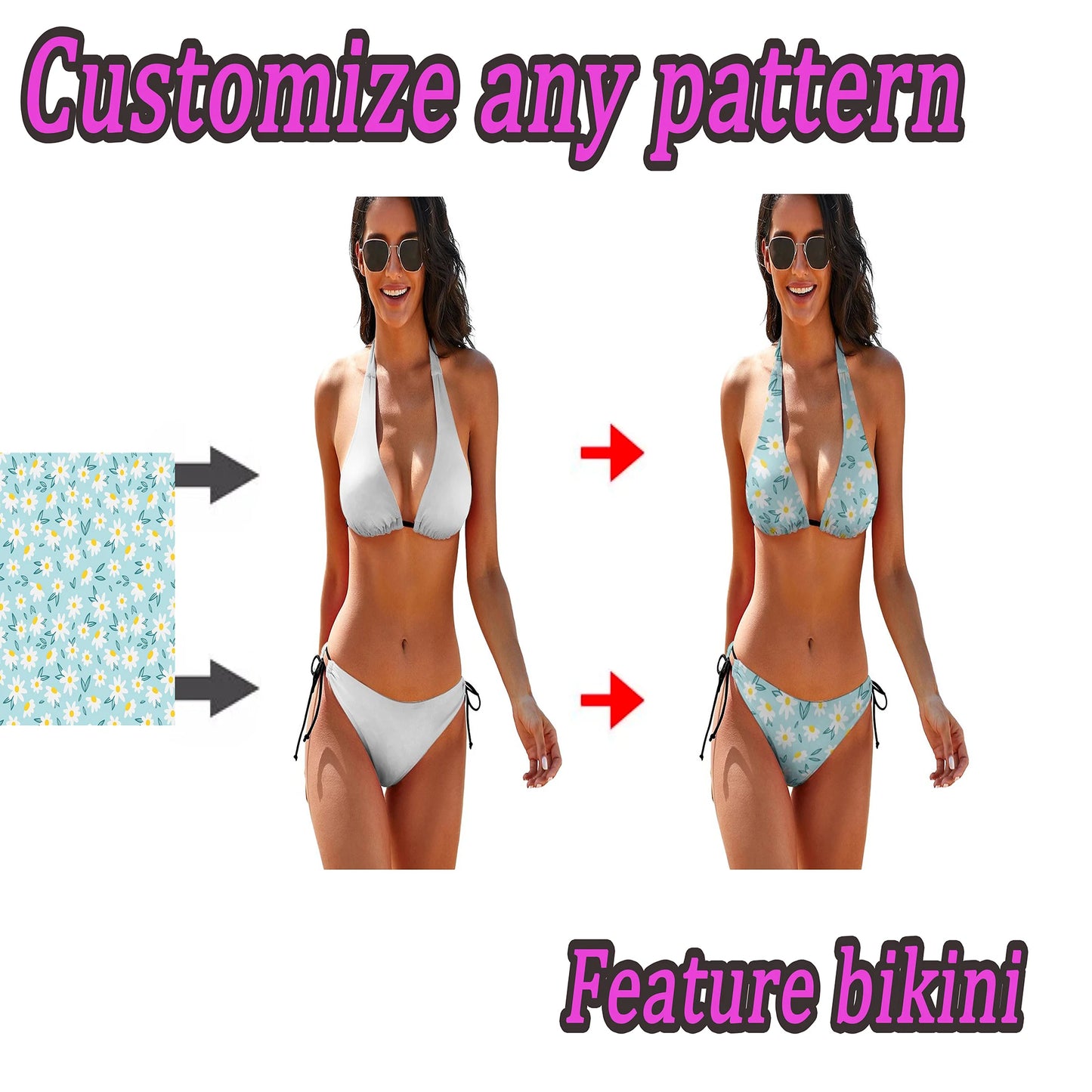 Polynesian Pattern Floral Print Lace-Up Swimsuit Pool Party Couple Suit Summer Custom Couple Suit Women Bikini Men Beach Pants