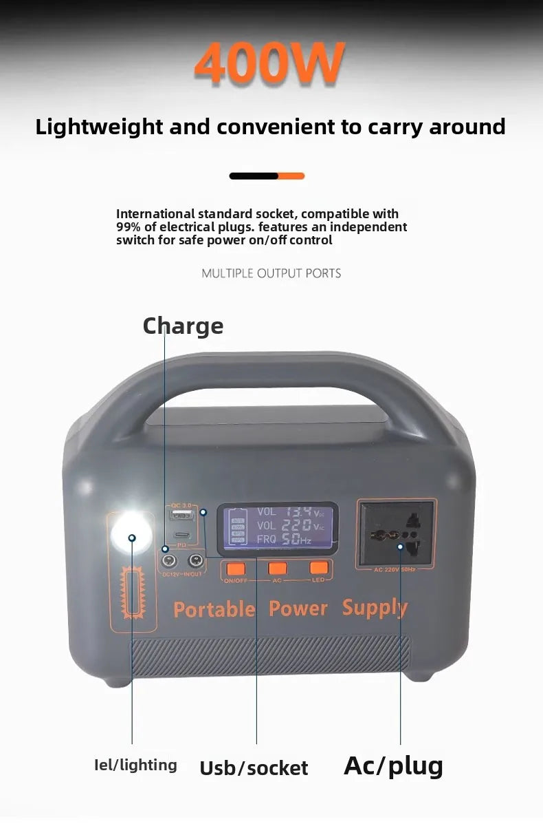 400W Portable Power Station Solar Generator 220V 192Wh LiFePO4 Power Bank for Camping Emergency Energy with Solar Panel Charger