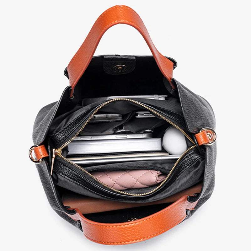 Women's Bag Leather Luxury Designer Shoulder Bag Soft Handbags Large Capacity Crossbody Bags Blue Black Khaki