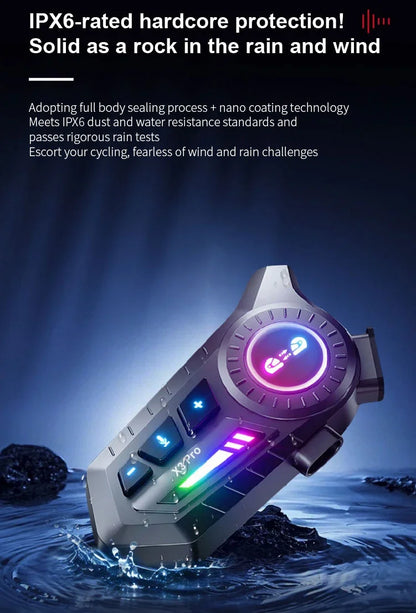X3 Pro Motorcycle Helmet Bluetooth Headset 2-Riders Intercom 1000M BT6.0 IPX6 Waterproof Voice Assistant NoiseReduction FM Radio