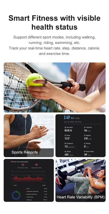 R09 Smart Ring Men Women with Charging Case Heart Rate Blood Oxygen 5ATM Waterproof SmartRing For Xiaomi Samsung Android IOS