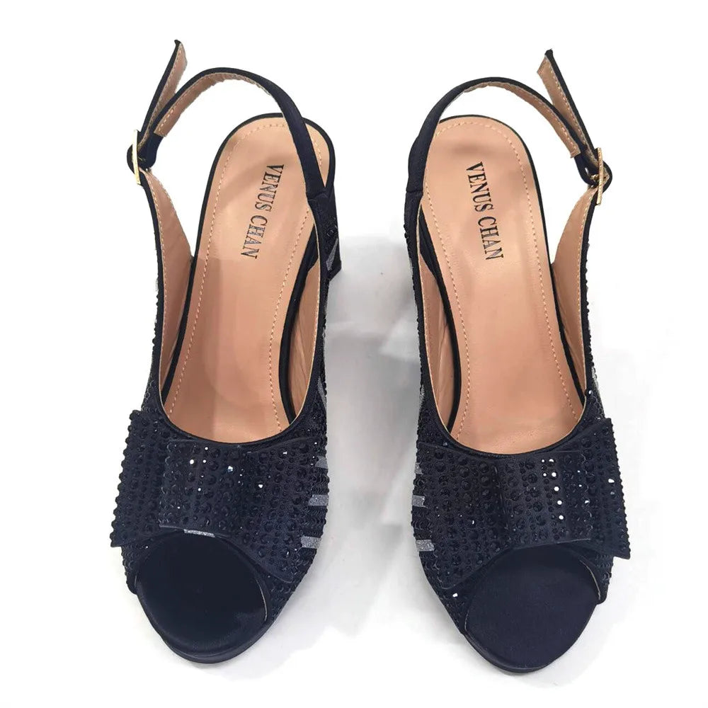Mature Sweet 2024 Super Heels Peep Toe Ladies Slipper Shoes with Bag Set in Blue Color For Nigerian Women Wedding Party