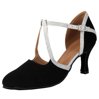 New Latin Dance Shoes Ladies Salsa Tango Ballroom Party High Heels Black Silver Summer Closed Toe Women's Shoes Dancing Shoes