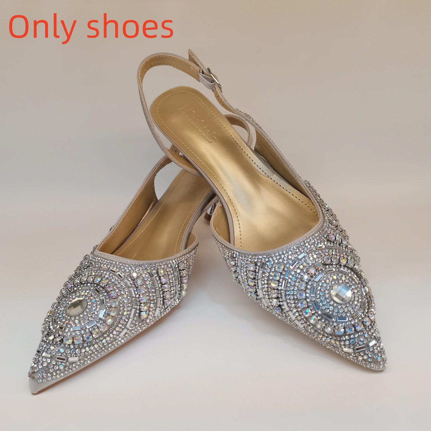 New Elegant Nigerian Women’s Gold Colour Heeled Shoes With Match Rhinestone Handbag Set Italian Design for Parties
