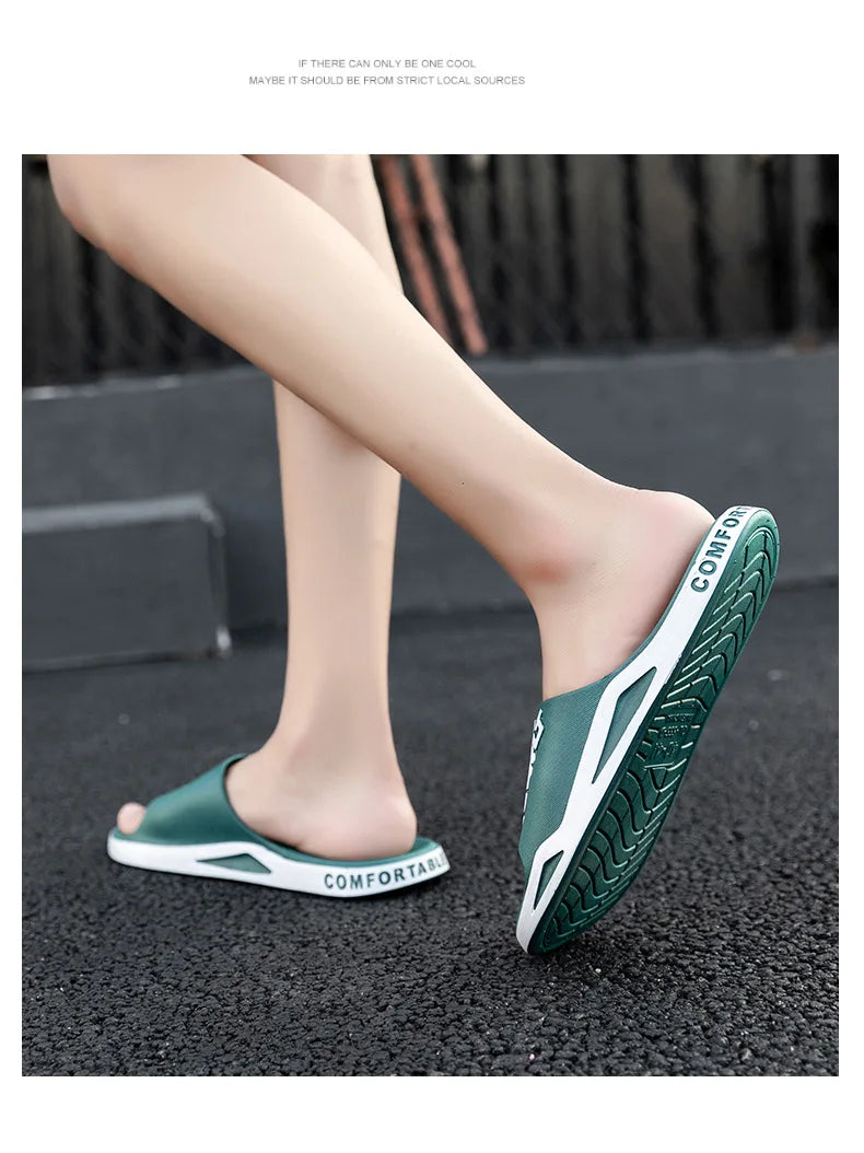 Men's Letter Print Slide Sandals Color Block Thick Sole Sport Slippers 2026