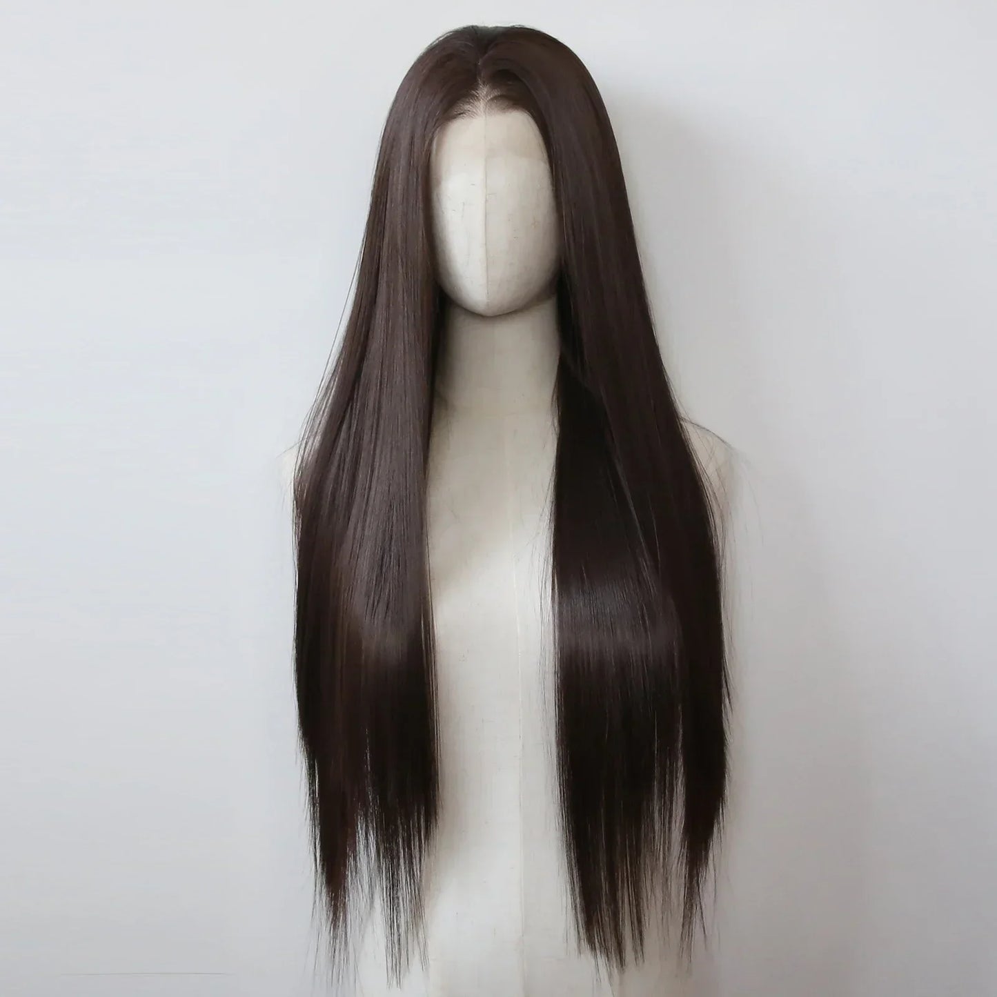 Ashely 13*4 Dark Brown Synthetic Lace Front Wigs Brown Long Straight Lace Front Wig for Women Pre Plucked Natural Hairline