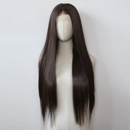 Ashely 13*4 Dark Brown Synthetic Lace Front Wigs Brown Long Straight Lace Front Wig for Women Pre Plucked Natural Hairline
