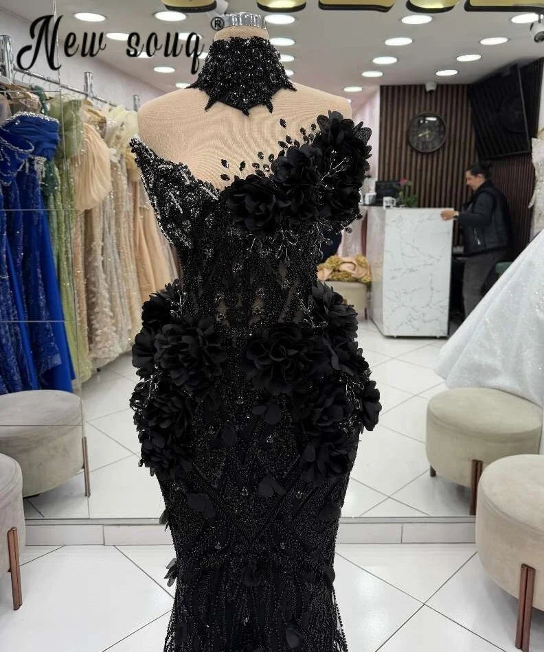 Black Flowers Strapless Prom Dresses 2 In 1 Two Pieces With Necklace Wedding Party Gowns Mermaid Birthday Night Gown Customized