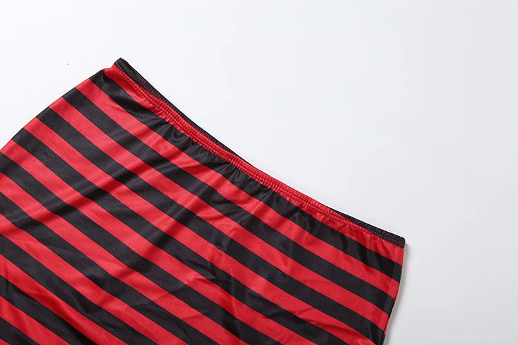 Weird Puss Striped Print 2-Piece Set Women O-Neck Full Sleeve Crop Tops+Mini Simple Skirt Spring Trend Skinny Classic Party Suit