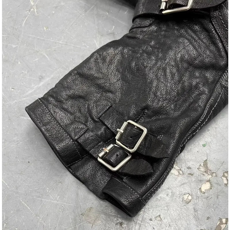 Retro Motorcycle Men's Boots Mid-Calf Knight American Engineer Boots Aged Large Head Boots Leather Splicing Botas Para Moto
