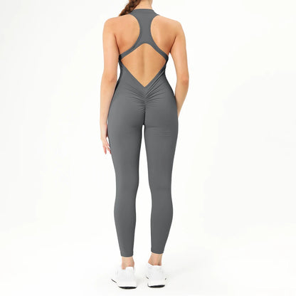 Sport Jumpsuits Women Zipper Fitness Overalls Sexy Backless Gym Bodysuits Scrunch One Piece Suit Workout Clothes Tracksuits