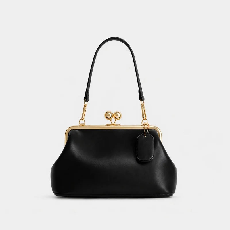 2026 Retro Leather & Straw Woven Bag – Kiss Lock Frame Shell Clutch, Large Capacity Shoulder Tote for Commute Beach Evening