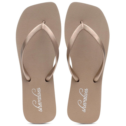 Evshine Women's Square Toe Flip Flops Summer New Comfort Rubber Beach Thong Sandals Lightweight Pool Slides Bath Shower Slippers