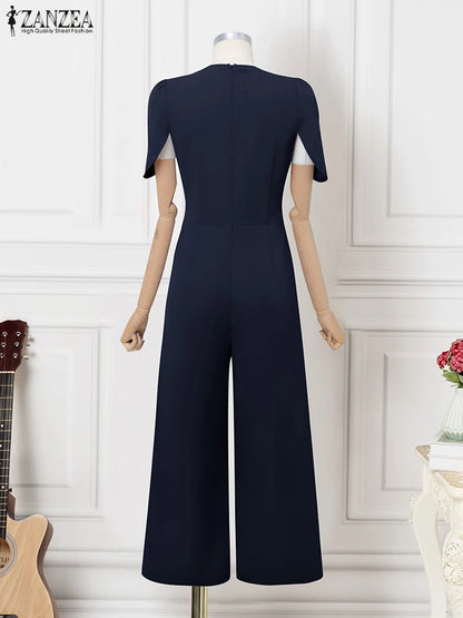 2025 ZANZEA Fashion Summer Women Party Jumpsuits Short Sleeve V-Neck Casual Rompers Playsuits Solid Elegant Pockets Streetwear