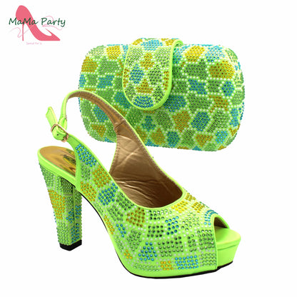 New Shoes and Matching Bag for Nigeria Party Slip on Shoes for Women Ladies Italian Shoes and Bag Set Decorated with Rhinestone