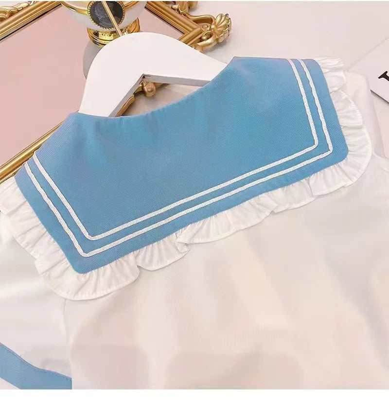 Summer Children Girls Student Uniform Set kids JK Mandarin Collar T-shirts and Pleated Skirts 2 Pieces Suit Kid School Uniform