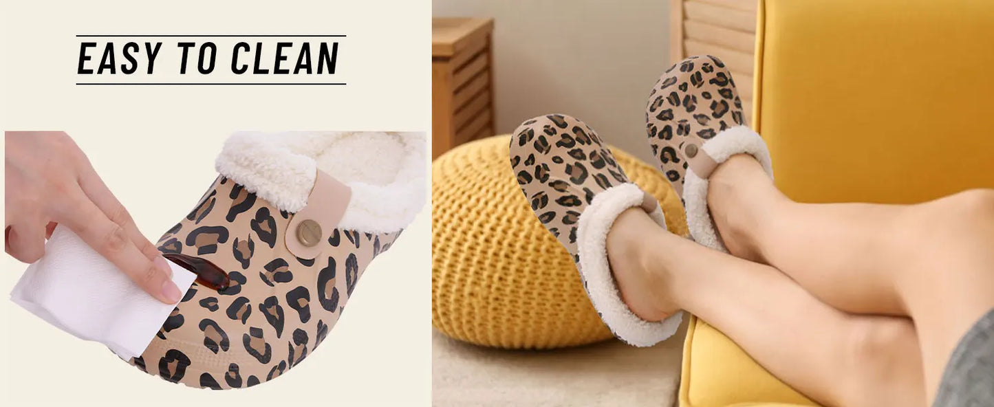 Shevalues Fuzzy Men Clogs Slippers Winter Fur Men Slippers Waterproof Garden Shoes Men Warm House Shoes Anti-slip Fur Slippers