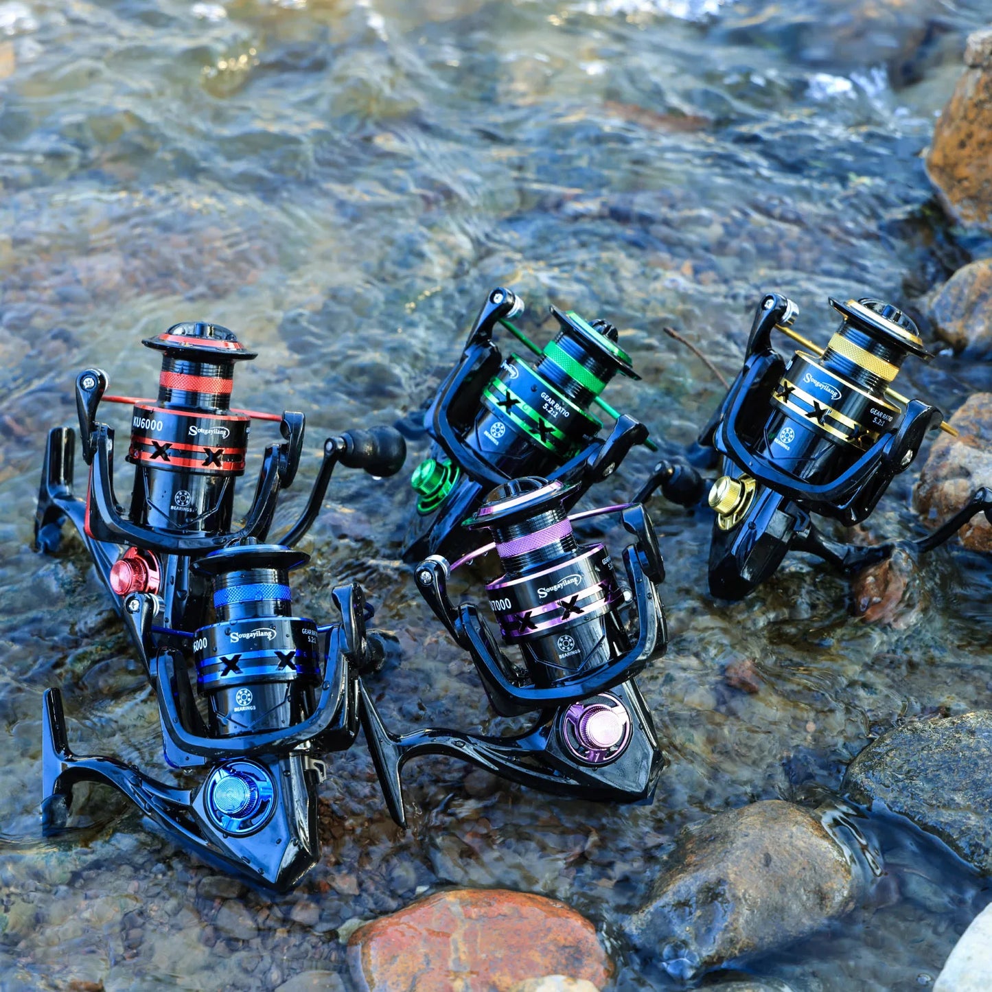 Sougayilang Spinning Fishing Reel 1000-7000 Series 5.2:1 Gear Ratio Aluminum Spool Ultra Smooth Reel Max Drag 20kg Fishing Tool