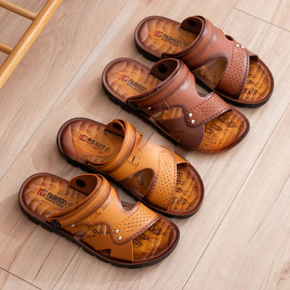 Summer New Leather Sandals Outdoor beach open toe slippers anti slip breathable dual-purpose shoes Casual comfort sandals