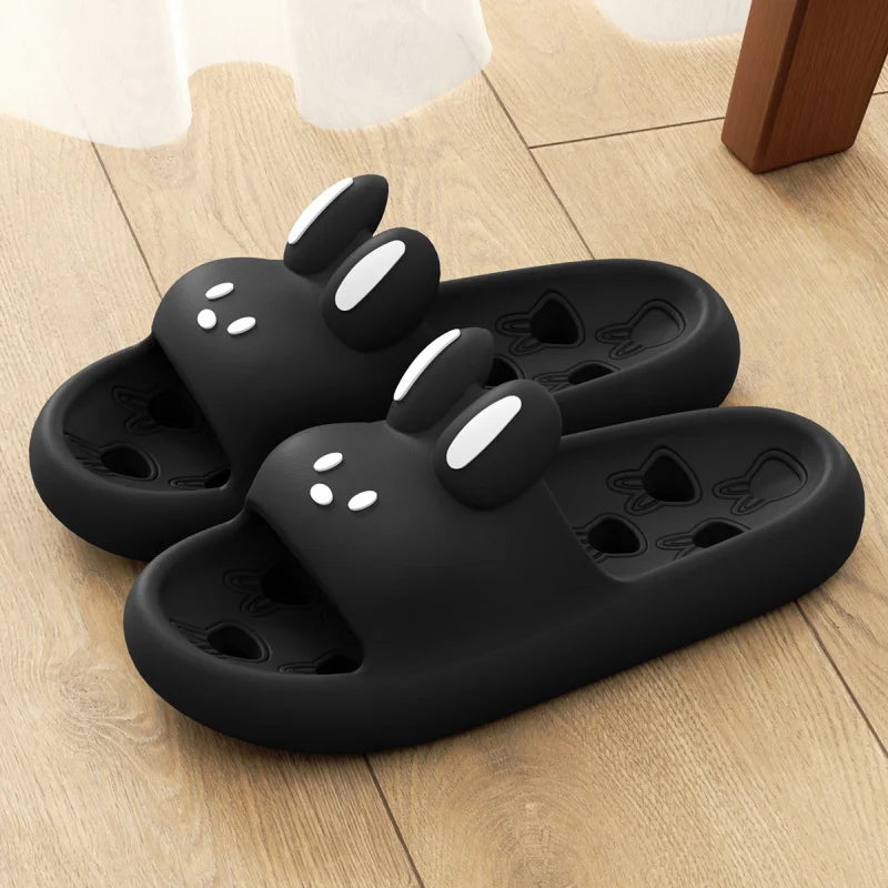 Cute Cartoon Rabbit Indoor Bathroom Slippers For Men Women Summer House Shoes Soft EVA Leaking Style Lovers Home Shower Slides