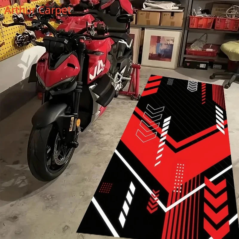VIKAMA Motorcycle Mat Motorcycle Garage Mat Oil Resistant Waterproof Wearable Rollable Racing Style Carpet