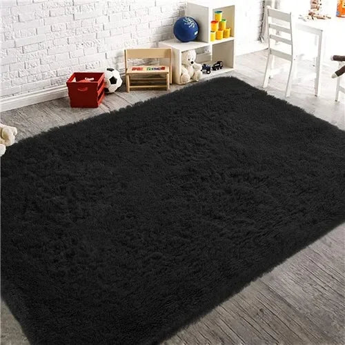 VIKAMA Black Fluffy Shaggy Rug Ultra Soft Plush Non-Slip Washable Carpet for Bedroom, Living Room, Cozy Home Decor